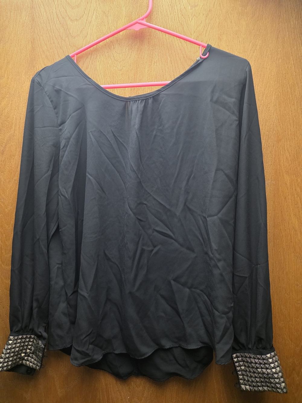 Iz Byer Black Long-Sleeve Blouse with Studded Cuffs